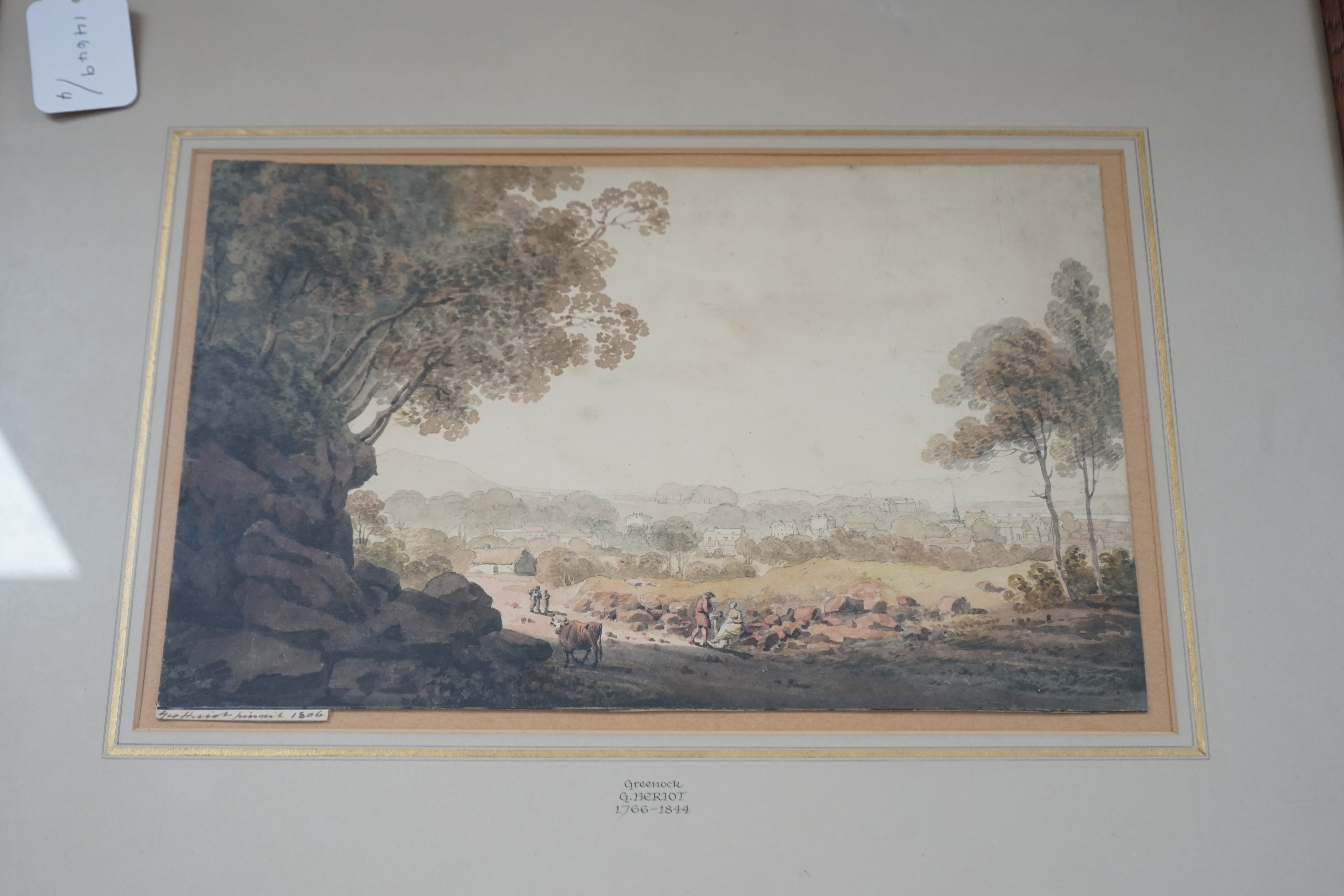 George Heriot (1759-1839), watercolour, ‘Greenock’, signed and dated 1806 in ink, 20 x 32cm. Condition - some fading and discolouration